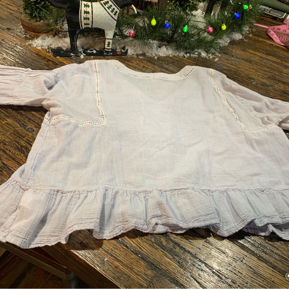 GAP long sleeve blouse Light Blue Striped Open Lace Detailing Ruffles XL Boho - Picture 5 of 16